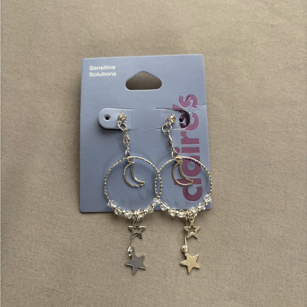 Claire's Silver Moon and Star Dangle Earrings